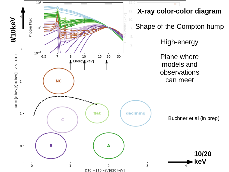 8/10keV
10/20
keV
X-ray color-color diagram
Shape of the Compton hump
High-energy
Plane where
models and
observations
can meet
Buchner et al (in prep)