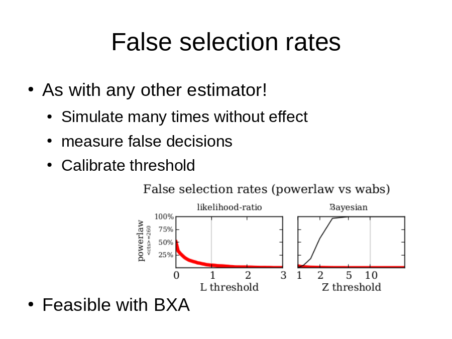 False selection rates
As with any other estimator!

Feasible with BXA