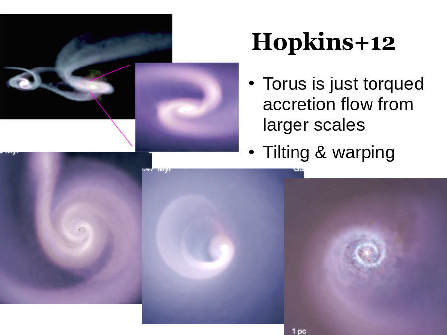 Hopkins+12
Torus is just torqued accretion flow from larger scales
Tilting & warping