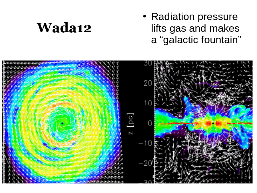 Wada12
Radiation pressure lifts gas and makes a “galactic fountain”