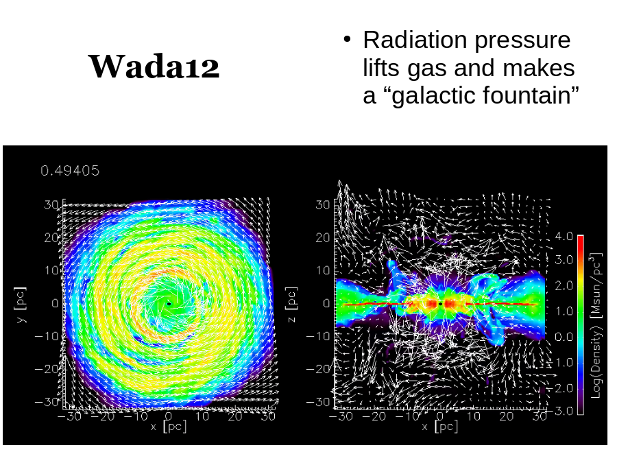 Wada12
Radiation pressure lifts gas and makes a “galactic fountain”