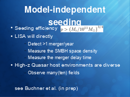 Model-independent seeding
Seeding efficiency  
LISA will directly

High-z Quasar host environments are diverse

see Buchner et al. (in prep)