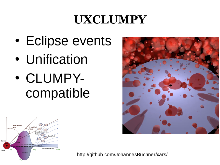 UXCLUMPY
Eclipse events 
 Unification
 CLUMPY-
 compatible
http://github.com/JohannesBuchner/xars/