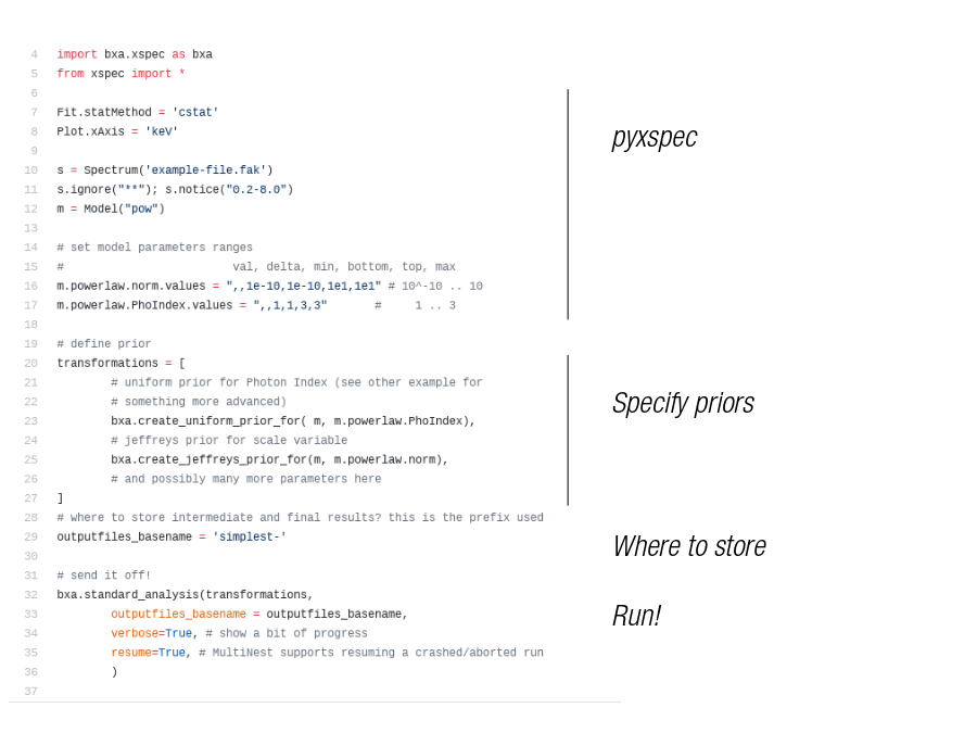 pyxspec
Specify priors
Where to store
Run!